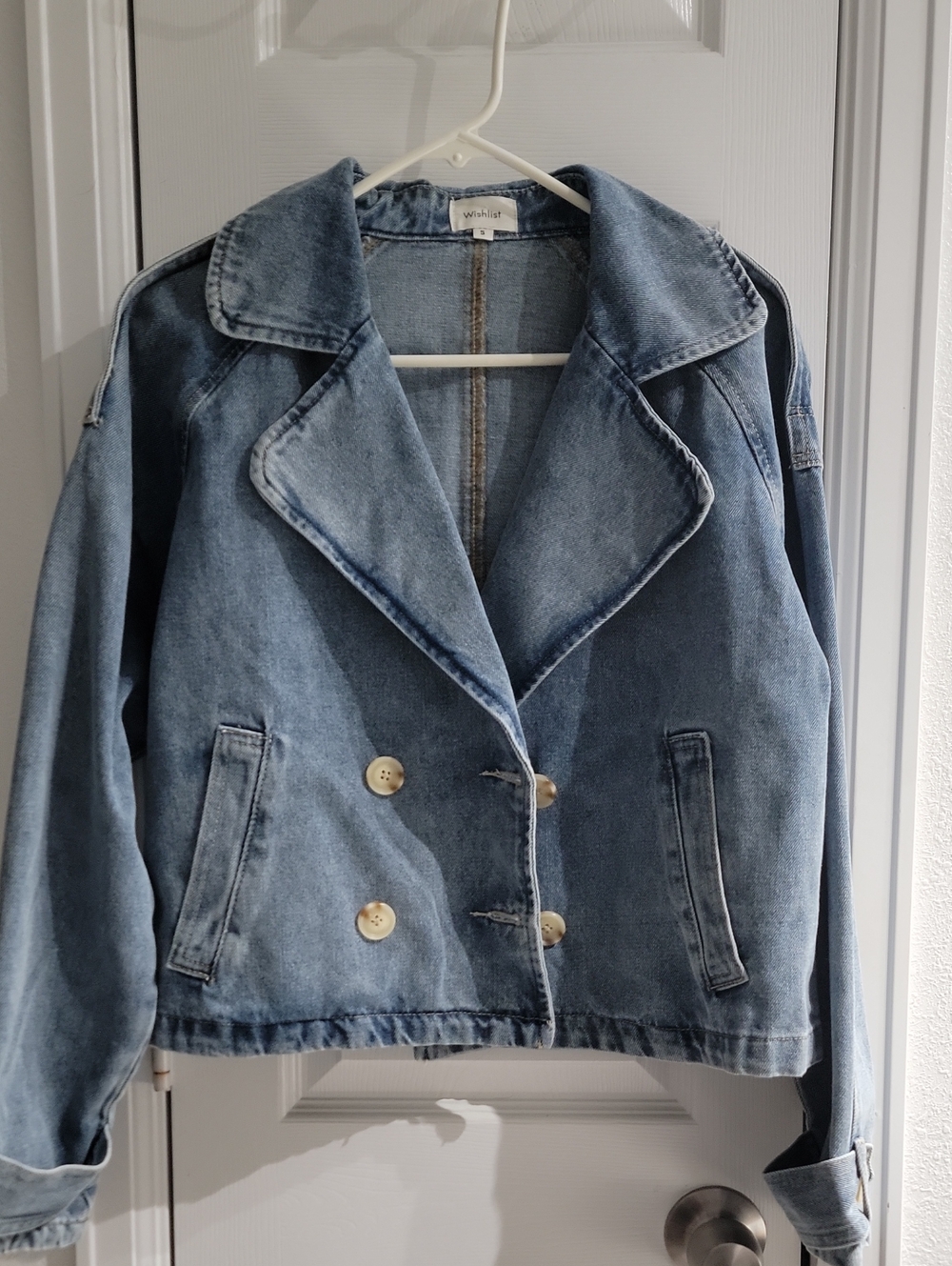Wishlist Medium Blue Double-Breasted Denim Blazer Jacket